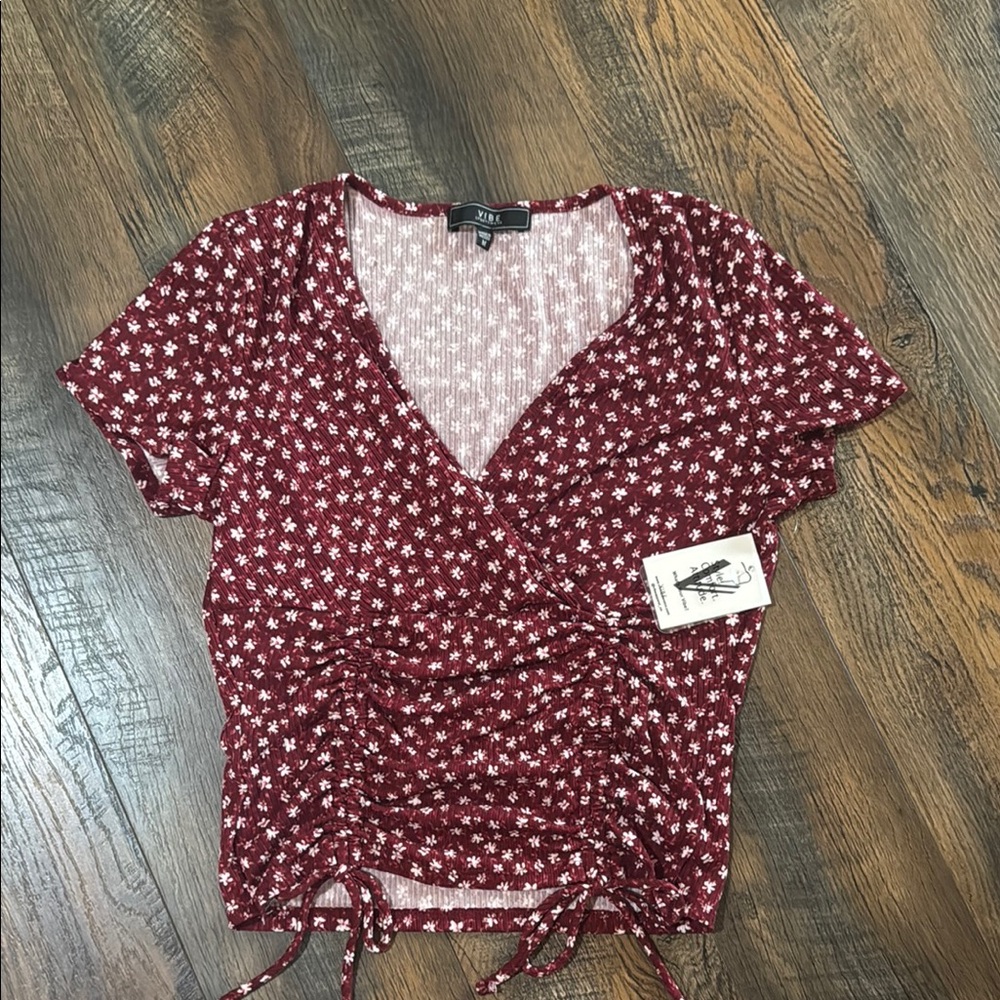 Red and White Flower Blouse